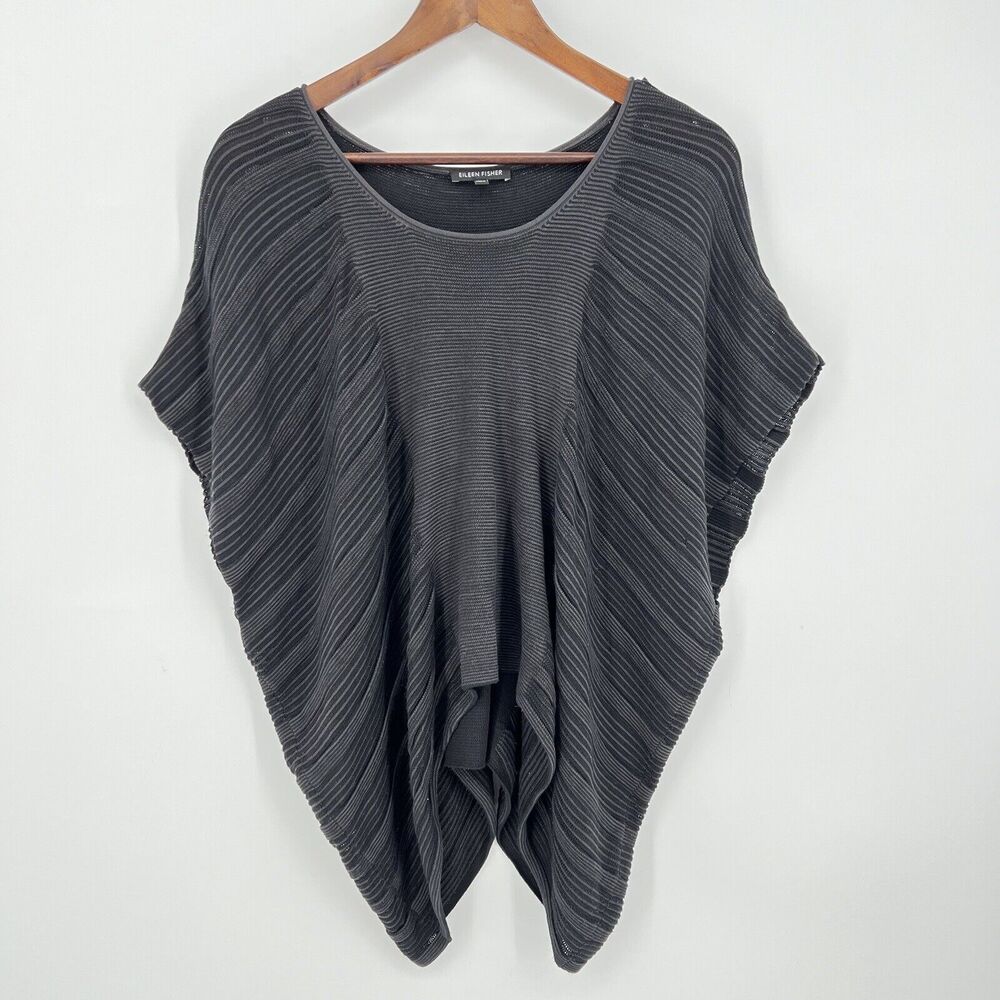 Eileen Fisher Womens Silk Blend Poncho Top Size XS Black Round Neck Short Sleeve